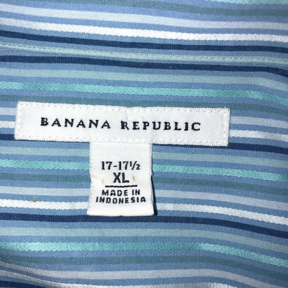 Banana Republic Mens Size XL Blue Striped Long Sleeve Button Up Shirt 17-17.5